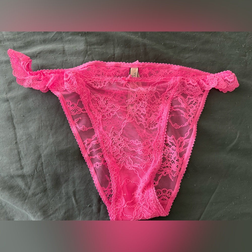 Victoria's Secret Dream Angels string bikini Bright Pink Lace Panties XL NWT